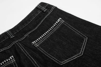 Women's Contrast Stitch 5-Button High Waist Wide Leg Denim Shorts Distressed Bermuda Y2K Streetwear Jean Shorts