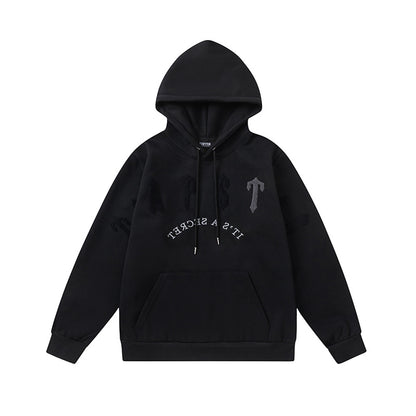 Trapstar Black and Gray Graphic Hoodie and Joggers Tracksuit Set, Two Piece Streetwear Outfit