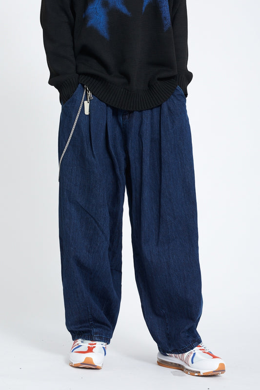 Dark indigo denim jogger front full length view