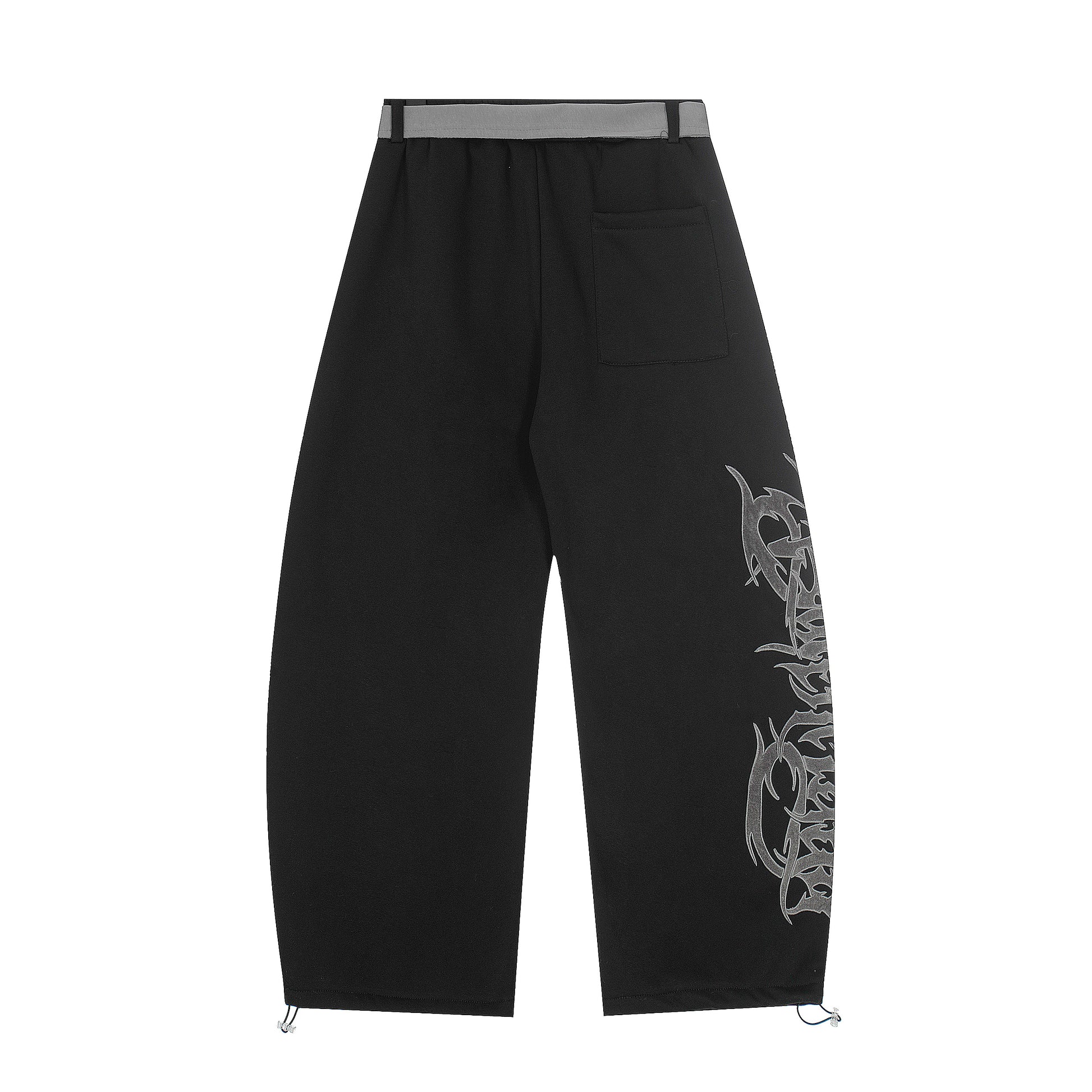 Gothic Flame Letter Print Wide Leg Pants - Black Back