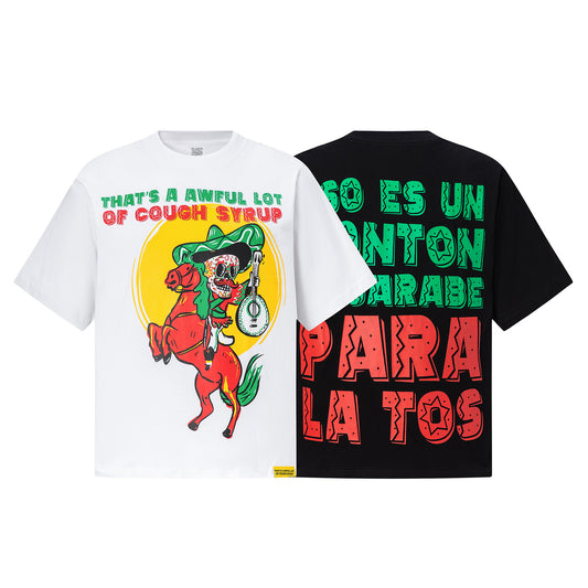 White graphic T-shirt with colorful skeleton cowboy on horse and Cough Syrup text - view 8