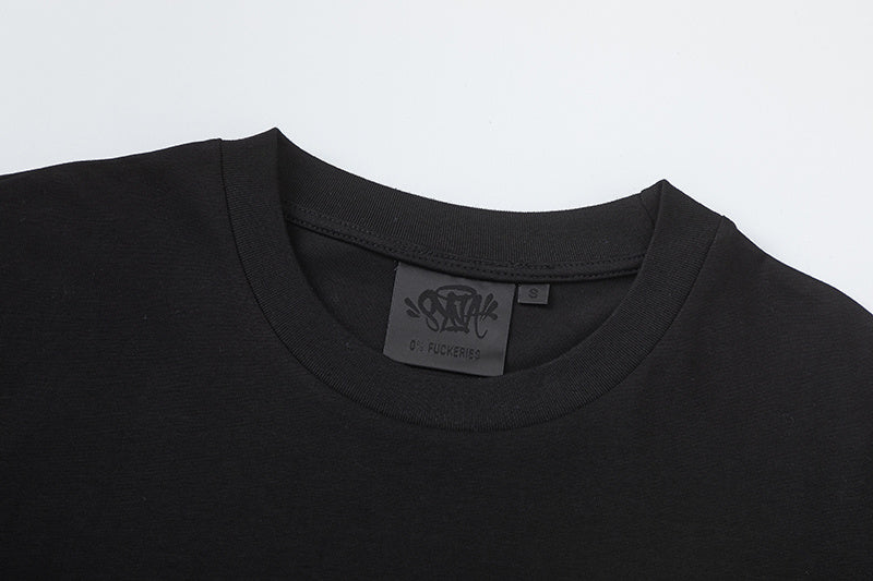 Black short sleeve crewneck T-shirt with oversized neon green graffiti-style front graphic - view 8