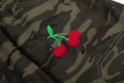 Women's Camo Multi Embroidery Wide Leg Shorts High Waist Cartoon Bear Cherry Apple Streetwear Bermuda Shorts