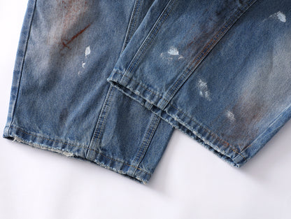 Paint Splatter Mud Dye Barrel Wide Leg Jeans High Waist Light Wash Distressed Diagonal Seam Streetwear Denim Trousers | Mud Canvas