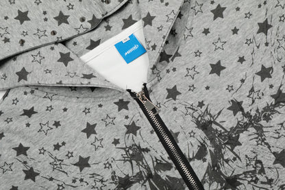 All Over Star Print Gothic Tree Graphic Zip Up Hoodie Oversized Rivet Cuff Y2K Streetwear Sweatshirt