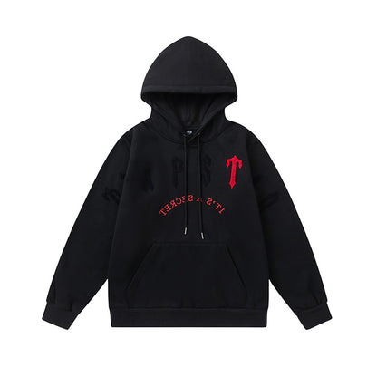 Trapstar Black and Red Graphic Hoodie and Joggers Tracksuit Set, Two Piece Streetwear Outfit