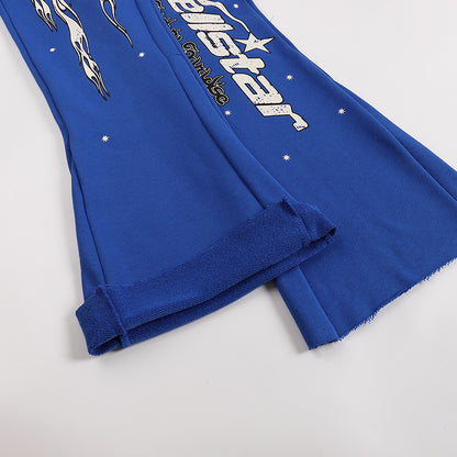 Hellstar Rhinestone Logo Flared Sweatpants 'Blue'