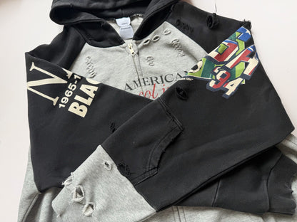 Protocol Index All American Football Print Raglan Zip Hoodie Distressed Washed Embroidered Streetwear | Grid Raglan