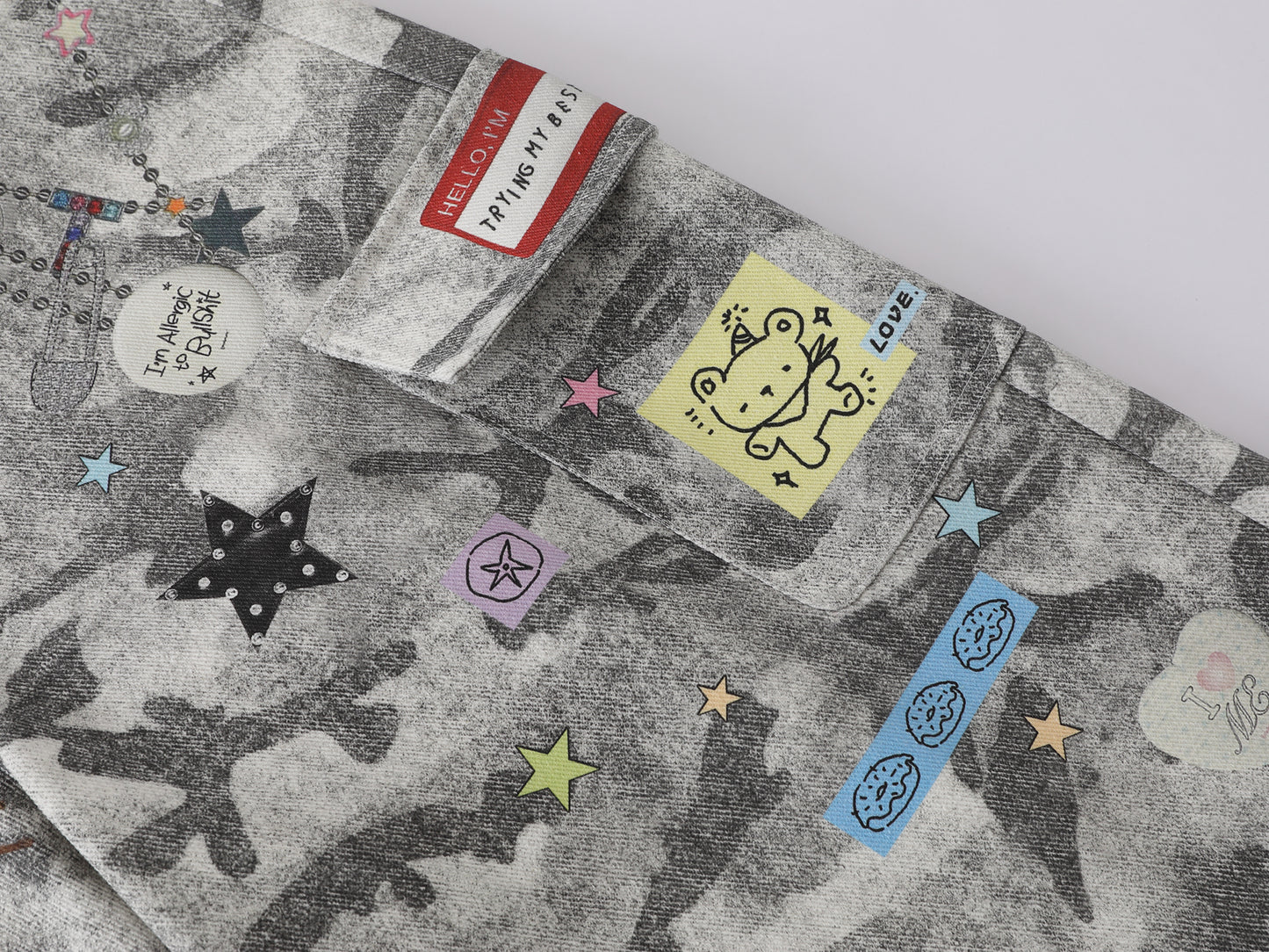 Snow Camo Cargo Shorts Teddy Bear Pendant Cartoon Patch Multi Pocket High Waist Casual Streetwear Baggy Shorts | Camo Bear