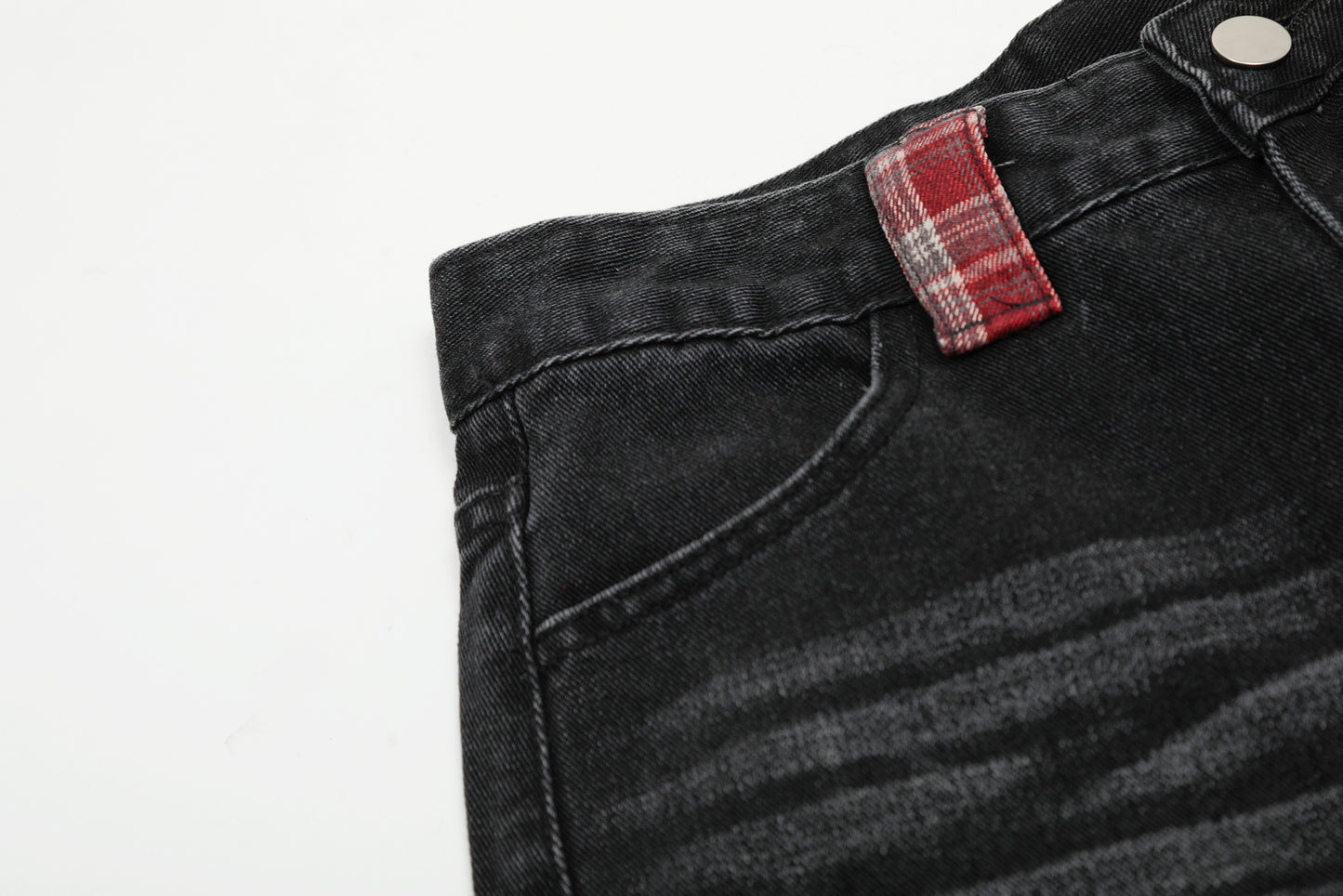 Red Plaid Patch Star Embroidery Wide Leg Jeans Washed Denim Patchwork Baggy Y2K Streetwear