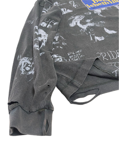 Paly Bethlehem Inn Graffiti Long Sleeve Tee Washed Distressed Vintage Charcoal Cropped Streetwear | Bethlehem Grunge