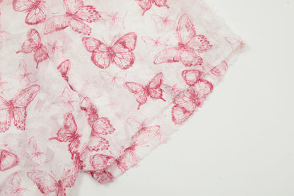 Butterfly Print Short Sleeve Shirt Oversized Button Down Sheer Floral Feminine Y2K Casual Summer Top | Flutter Bloom