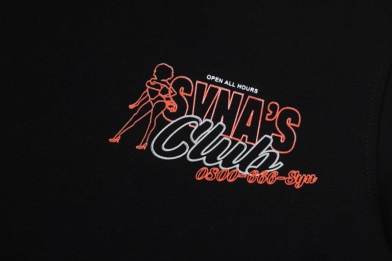 Black graphic crew neck short sleeve T-shirt with small front Synas Club print - view 8