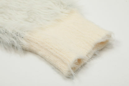 Mountain Jacquard Fuzzy Knit Sweater Oversized Mohair Feel Crewneck Streetwear Y2K Winter Pullover | Snow Peak