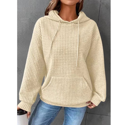 Womens Hoodies Casual Long Sleeve Drawstring Waffle Pullover Tops Loose Hooded Sweatshirt with Pocket