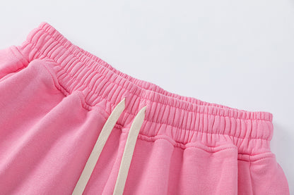 Elastic Waist Patch Pocket Sweat Shorts Solid Color Casual Jogger Summer Lounge Shorts | Pink Sweat