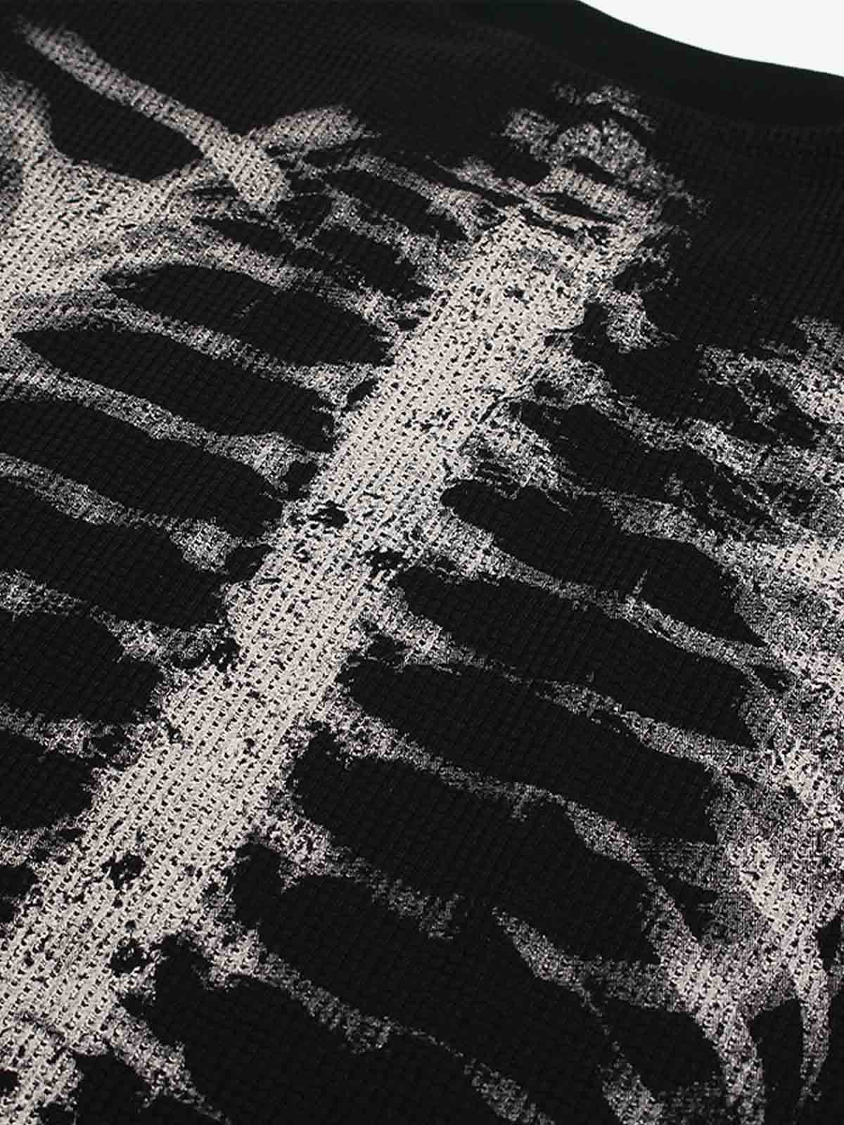 Skeleton Graphic Waffle Sweatshirt – Spooky Halloween Vibes - 2495 