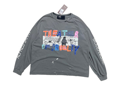 Paly Hollywood Theater of Cruelty Boxy Long Sleeve Tee Washed Distressed Linen Cotton Colorful Graffiti Print Vintage Streetwear Top | Theater Cruelty