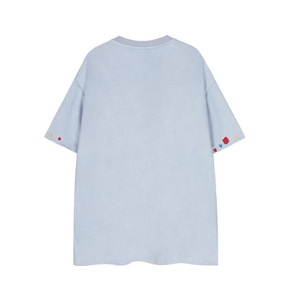 Geesas Plaid Cat Graphic Embroidered Heart Tee Oversized Short Sleeve Cute Kawaii Streetwear Y2K Summer T-Shirt | Kitty Heart