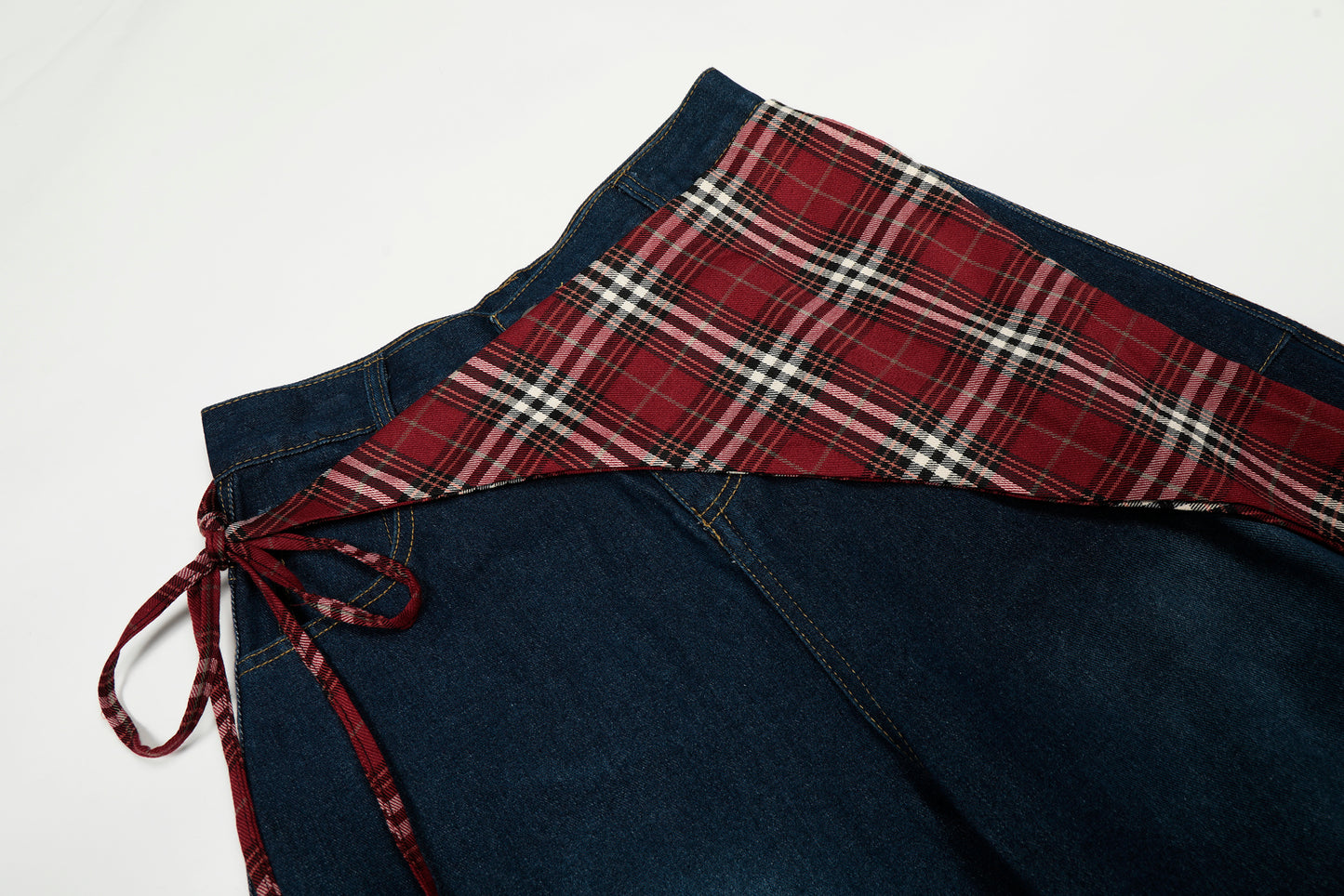 Women's Red Plaid Triangle Patchwork Waist Z American Flag Embroidery Balloon Wide Leg Denim Jeans High Waist Y2K Streetwear Baggy Jean Pants