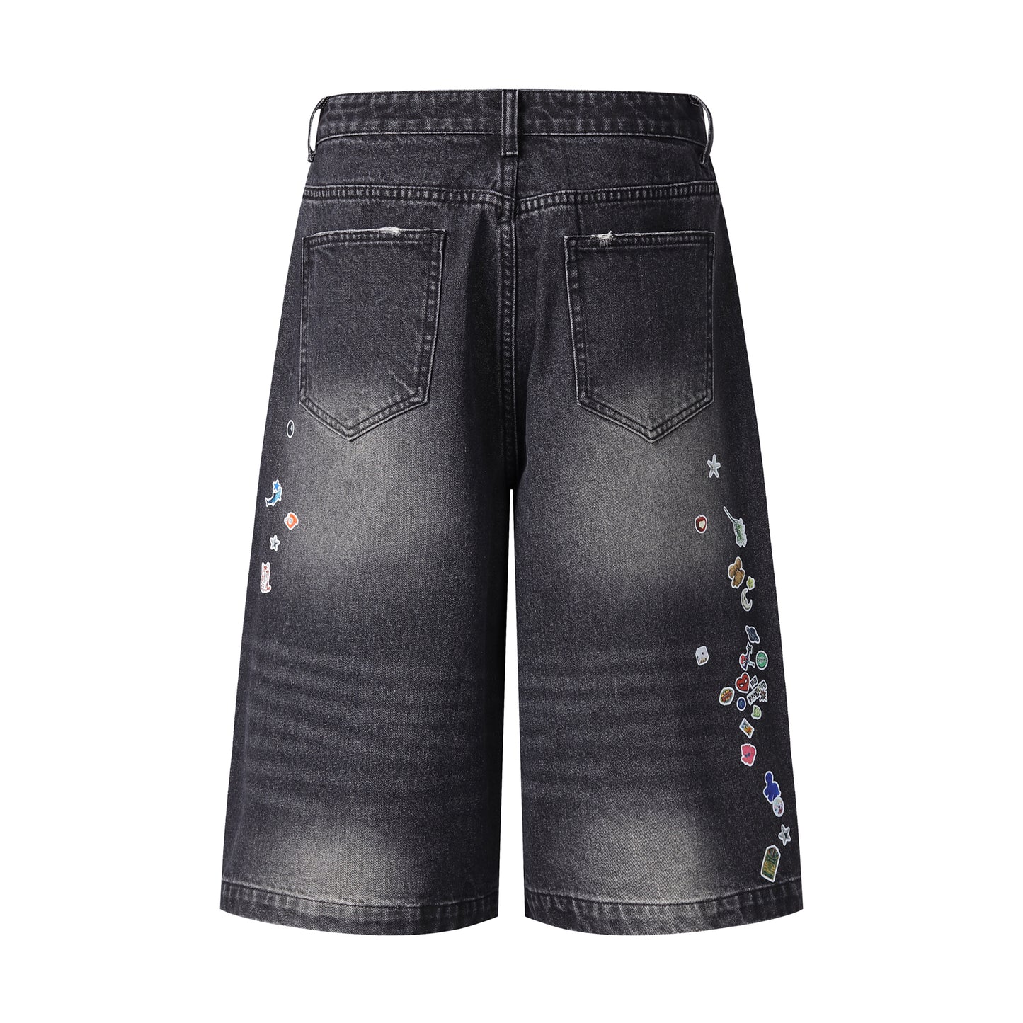 Sticker Hanky Cartoon Wide Leg Denim Shorts - Color Comparison