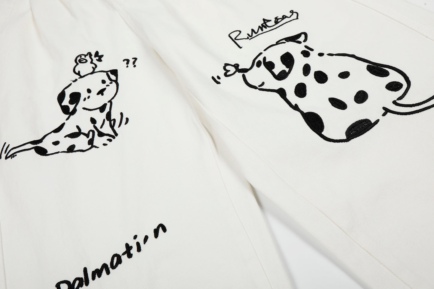 Women's Dalmatian Dog Print High Waist Wide Leg Pants Pleated Front Pocket Casual Streetwear Trousers