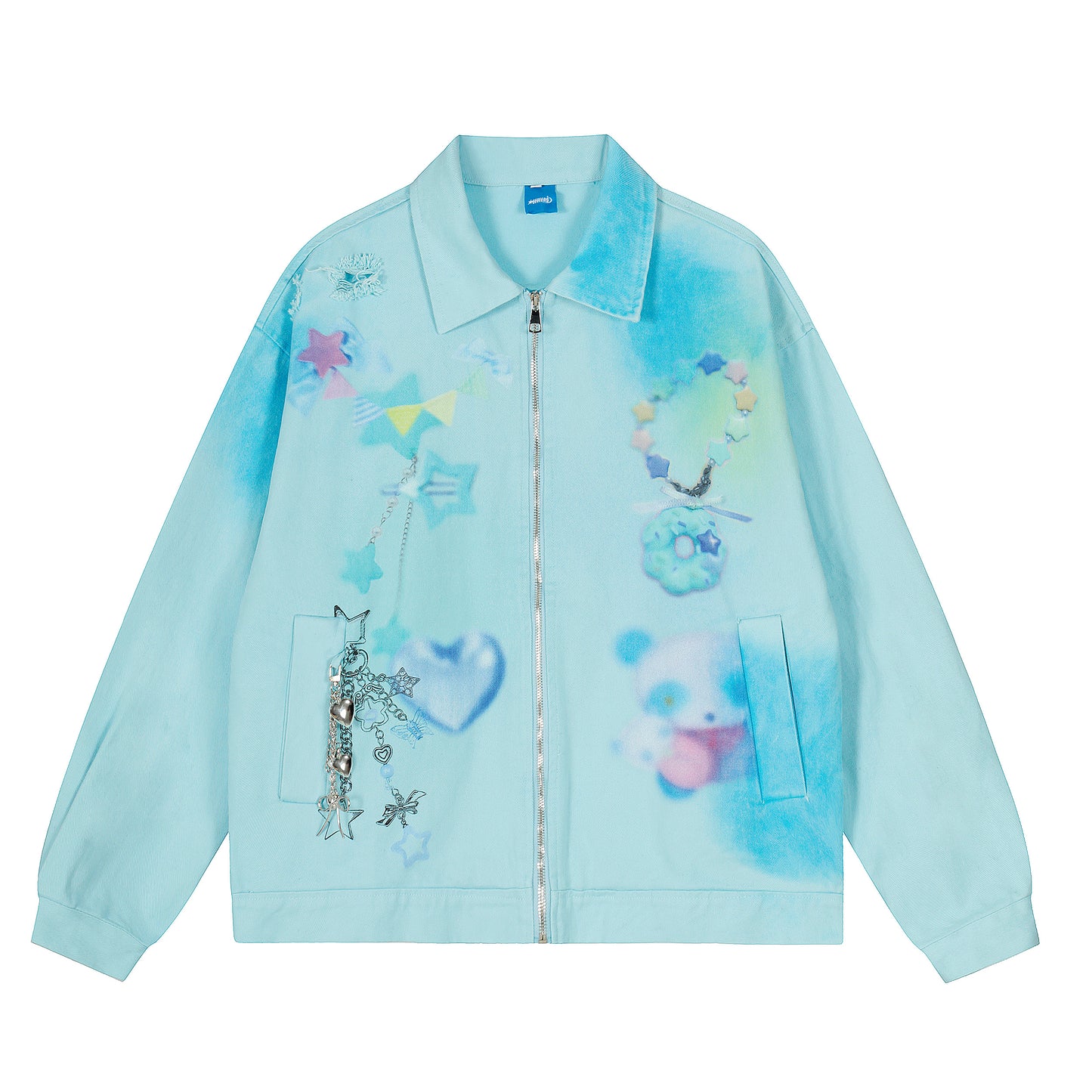 Dreamy Graffiti Charm Zip Jacket - Light Blue Back