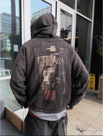 ERD Enfants Riches Deprimes Good With Revolver Zip Hoodie Washed Black 480g Patchwork Collage Art Photo Print Heavy Rework Streetwear | Revolver Hoodie