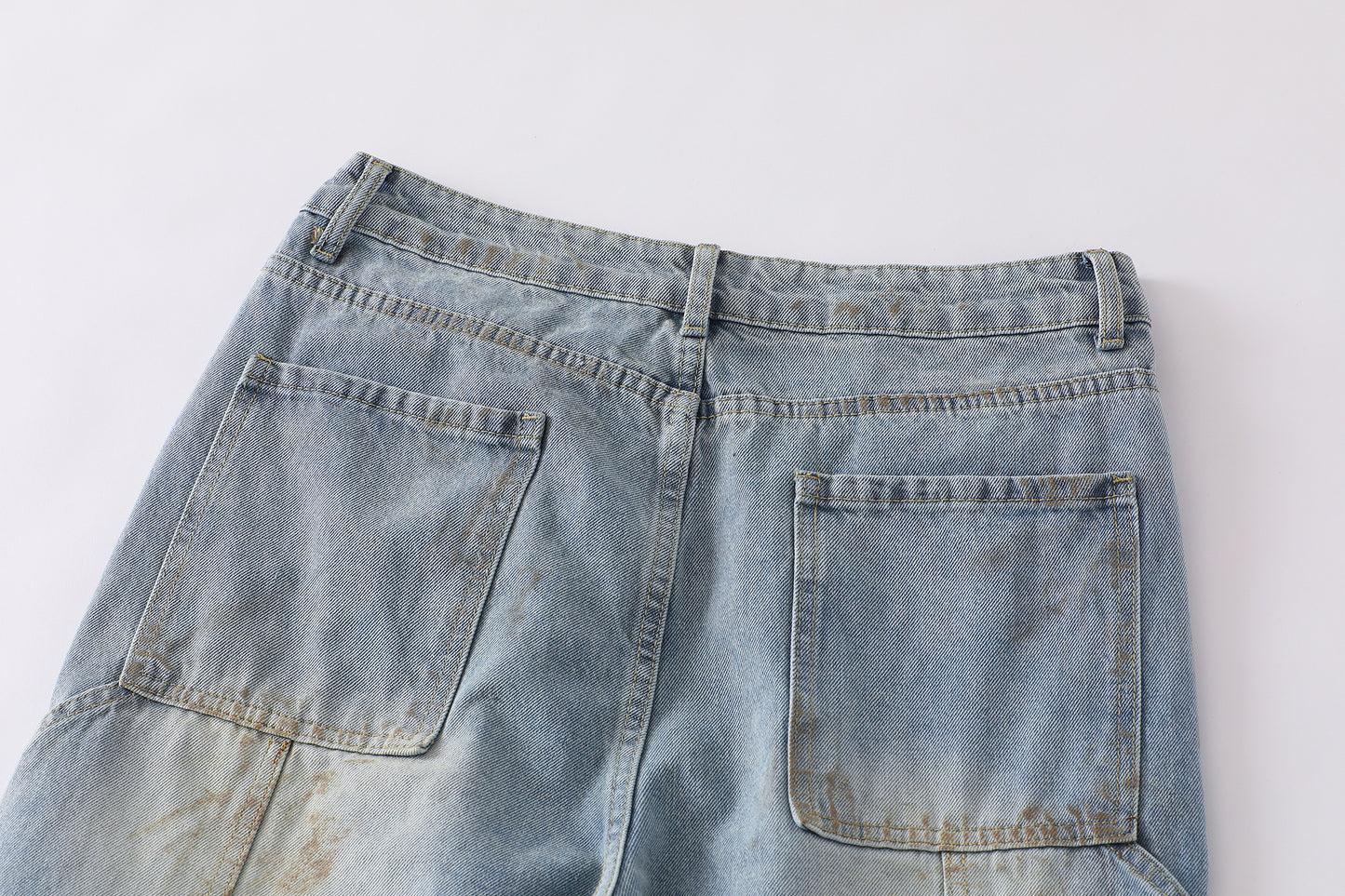 Curved Pocket Cargo Wide Leg Jeans High Waist Light Wash Mud Dye Faded Utility Streetwear Denim Trousers | Pocket Arc
