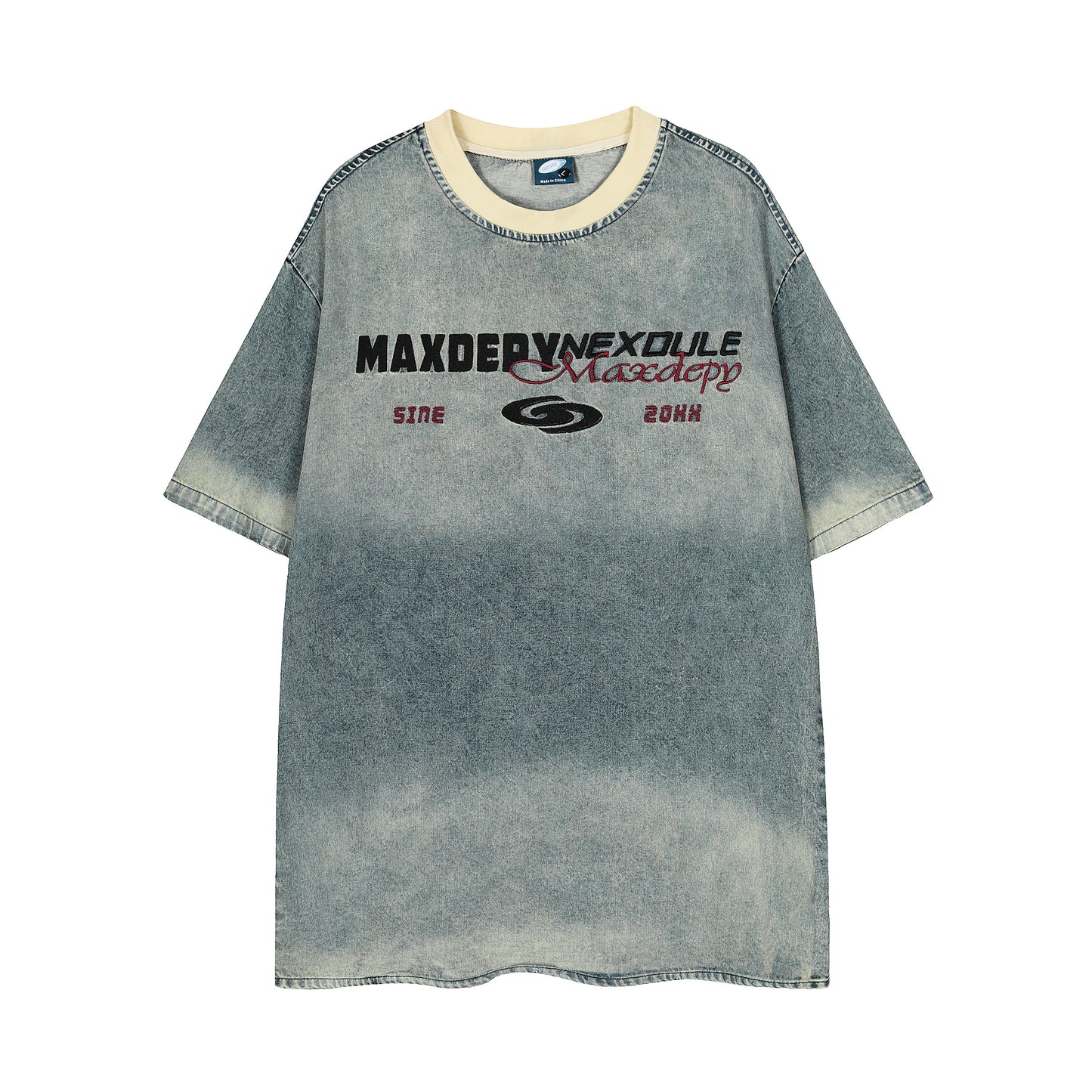 Maxdepy graphic washed oversized tee gray blue - front