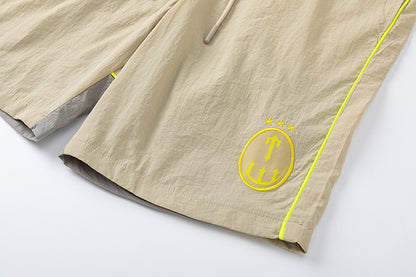 Drawstring Casual Shorts with Elastic Waist, Pockets and Contrast Piping