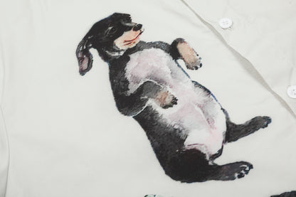 Dachshund Dog Print Short Sleeve Shirt Oversized Button Down Cute Graphic Streetwear Y2K Casual Summer Top | Wiener Club