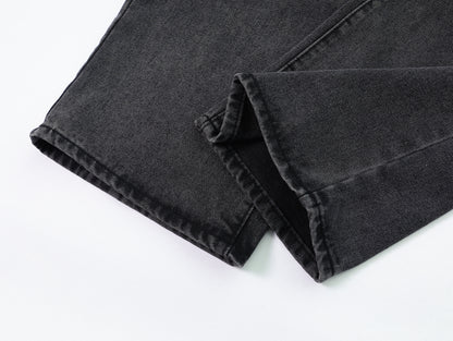 Distressed Ripped Wide Leg Jeans High Waist Washed Black Sandy Fade Black Patch Pocket Streetwear Denim Trousers | Void Rip