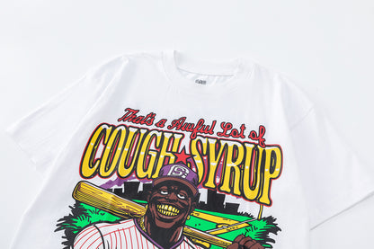 Unisex Oversized Graphic T-Shirt, Cough Syrup Baseball Print Streetwear Tee