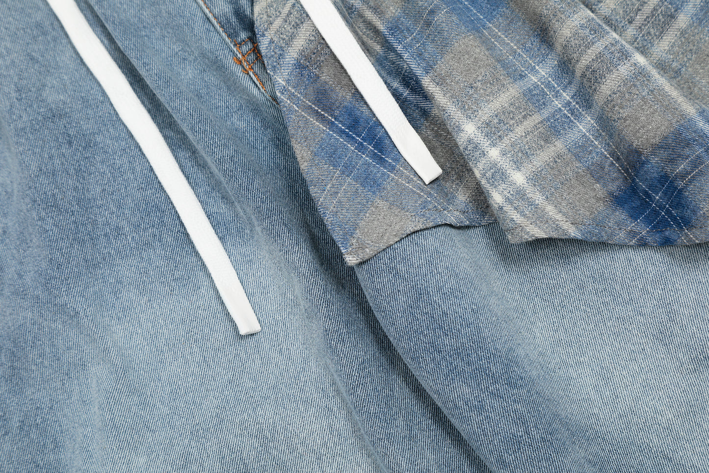 Plaid Scarf Waist Tie Drawstring Wide Leg Jeans Cargo Pocket Hem Slit Baggy Denim Y2K Streetwear