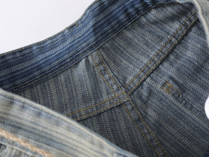 Stripe Texture Balloon Wide Leg Jeans Braided Rope Belt Wooden Bead High Waist Baggy Denim Pants Vintage Streetwear Trousers | Bead Rope