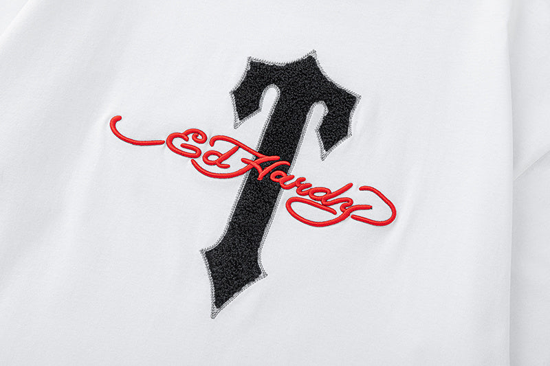Trapstar unisex short sleeve graphic T-shirt with a crew neck, shown in black and white - view 9