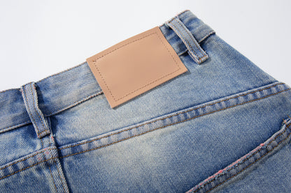 Light Blue Distressed Wide-Leg Cropped Denim Shorts