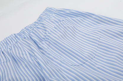 Women's Cartoon Embroidery Pinstripe Elastic Waist Balloon Wide Leg Pants High Waist Casual Summer Trousers
