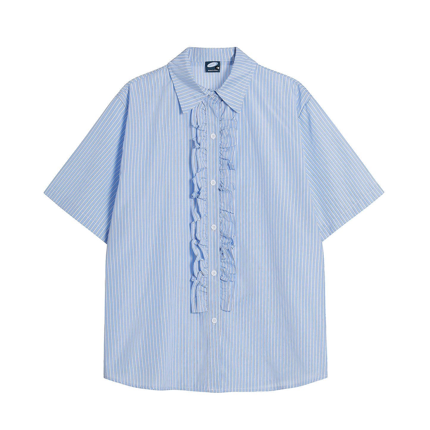 Ruffle front stripe shirt light blue - back