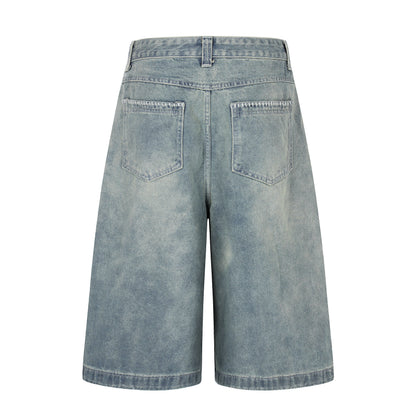 Women's Contrast Stitch 5-Button High Waist Wide Leg Denim Shorts Distressed Bermuda Y2K Streetwear Jean Shorts