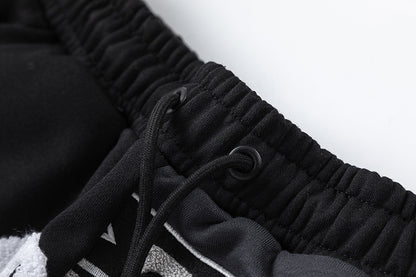 Black and Charcoal Panther Graphic Hoodie and Joggers Tracksuit Set, Drawstring Two Piece Streetwear Outfit