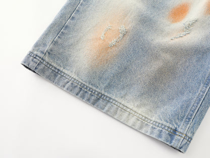 Tie-Dye Distressed Ripped Denim Shorts Wide Leg High Waist Washed Streetwear Summer Casual Jean Shorts | Rust Bloom