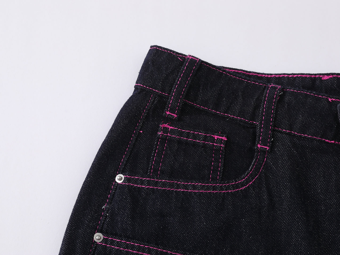 Heart Pocket Guitar Embroidery Wide Leg Denim Shorts Pink Stitch Button Fly Rhinestone Streetwear Baggy Jean Shorts | Rock Heart