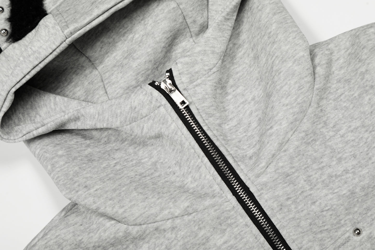 Cat Rivet 3D Cat Ear Rivet Zip Up Hoodie Oversized Streetwear Y2K Egirl Grunge Fleece Lined Sweatshirt | Cat Rivet