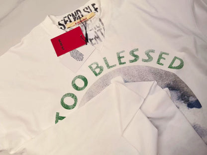 SECND SLF Too Blessed To Be Stressed Cross Sky Print Short Sleeve Tee Off-White Oversized Drop Shoulder American Vintage Streetwear | Too Blessed Tee