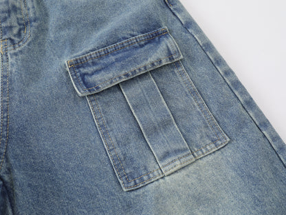 Multi-Pocket Cargo Denim Shorts Wide Leg High Waist Light Wash Vintage Streetwear Summer Casual Jean Shorts | Pocket Riot
