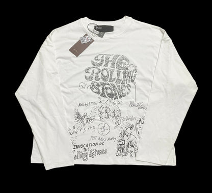 Rolling Stones Graphic Rhinestone Print Long Sleeve Oversized Tee Vintage Washed Cotton Retro Streetwear Top | Stone Drip