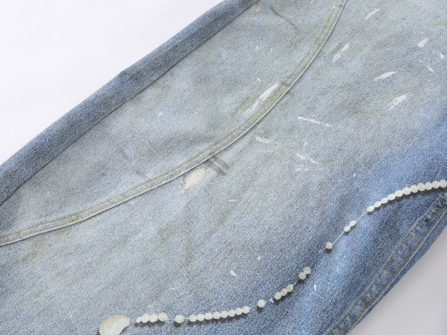 Paint Splatter Balloon Wide Leg Jeans Striped Tie Pearl Chain Charm High Waist Baggy Distressed Denim Pants Streetwear Trousers | Tie Pearl