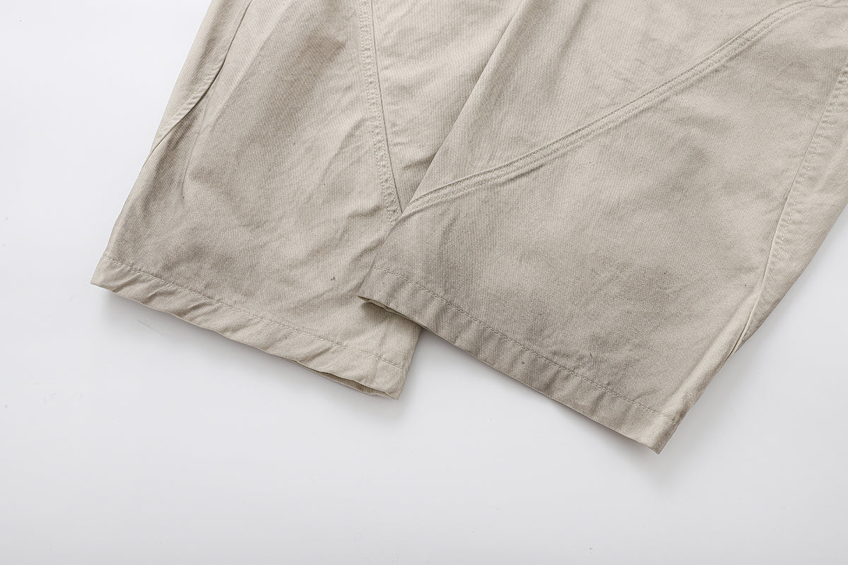 Diagonal Seam Wide Leg Cargo Pants High Waist Khaki Washed Utility Streetwear Casual Trousers | Sand Arc